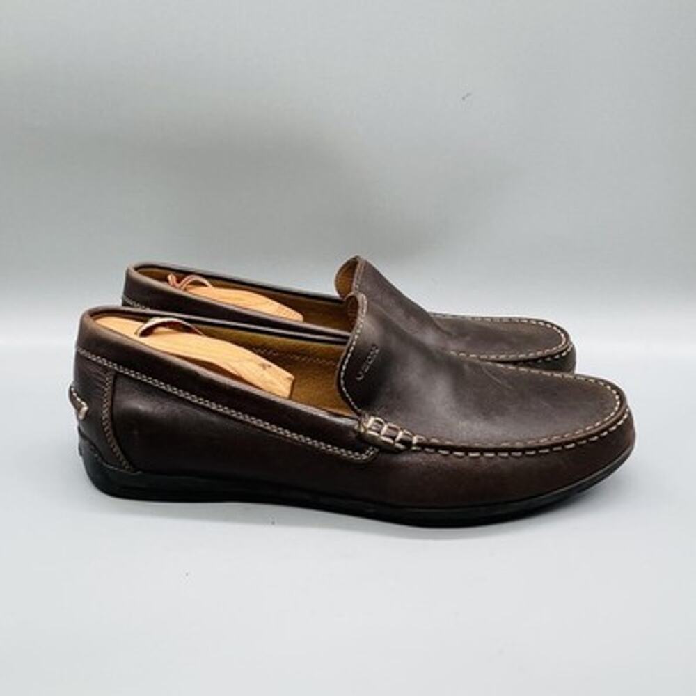Geox Shoes Mens 10.5 Brown Leather Respira Moc Slip On Loafers Casual Comfort
